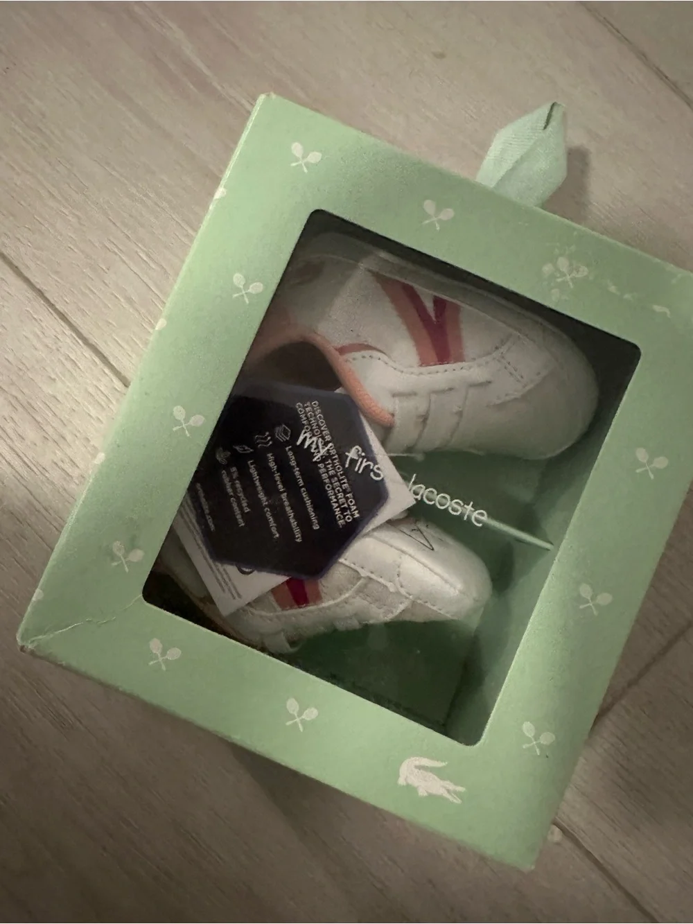 Lacoste White Baby Sneakers with Pink and Red Accents